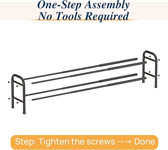 ENJOYBASICS Expandable Shoe Rack, 46.5'' Wide - 12 Pairs Adjustable Shoe Organizer Shelf for Closet, 2-Tier Black Metal Free Standing Shoe Rack Storage for Small Space, Entryway