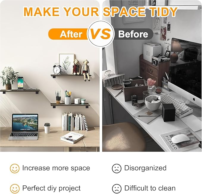 Floating Shelf Brackets 10 inch, Heavy Duty Wall Shelf Bracket 10 Pack for Shelves Support, Hidden Metal L Brackets with Mounting Hardware (1/5'' Thick)