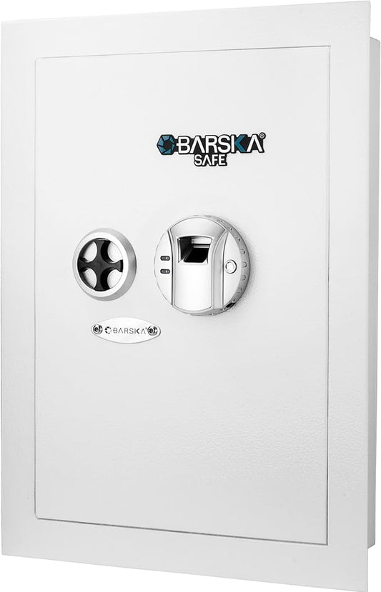 Barska White Biometric Wall Safe with Right Opening Door – Fingerprint Access Safe with 120 User Memory, Solid Steel Construction, Motorized Deadbolts & Removable Shelves - In Wall safe, Hidden safe