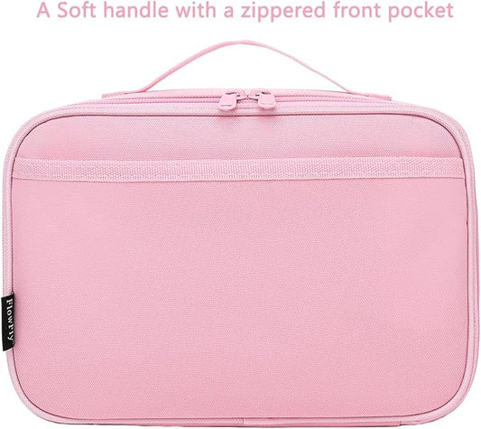 FlowFly Kids Lunch box Insulated Soft Bag Mini Cooler Back to School Thermal Meal Tote Kit for Girls, Boys, Pink