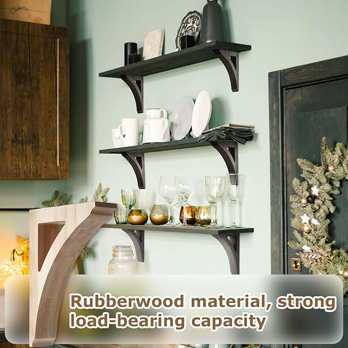 2 Pcs 1 3/4" W x 6 1/2" D x 9" H Traditional Wood Corbels Wooden Shelf Brackets Unfinished Paintable Solid Wooden Bracket for Doorway Countertops Home Shelves Cabinet Furniture Support