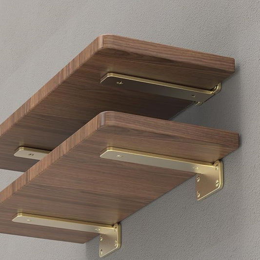 Floating Shelf Brackets Upgraded,12 inch, Gold Heavy Duty Iron Shelf Brackets, Industrial Modern Floating Shelf Support for Wall Mount Shelves,Wide Brackets ,4 Pack, Support DIY(5mm Thickening Type).