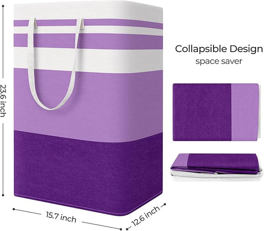 StorageRight Large Collapsible Laundry Basket Hamper with Easy Carry Handles,Freestanding Clothes Hampers for Laundry, Bedroom, Dorm, Towels, Toys, 75L, Purple
