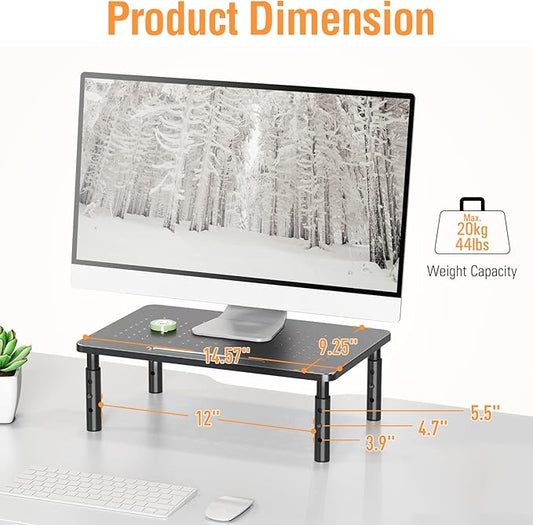 ELIVED 2 Pack Monitor Stand Riser - 3 Height Adjustable Monitor Stand for Laptop, Computer, PC, Printer, Mesh Metal Monitor Riser for Desktop Organizer.