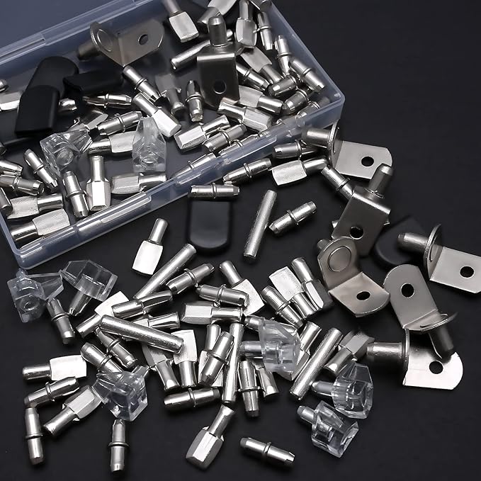 112 Pcs 5 Styles Shelf Nail kit, Metal Nickel Plated Shelf Support pin, Silicone Cover, Suitable for Kitchen Cabinet, Bookcase Support pin and pin