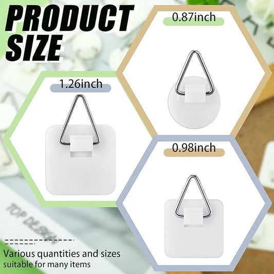 Wenqik 45 Pcs Adhesive Picture Hanger Foamboard Picture Hanging Hooks Without Nails Plastic Sticky Photo Hooks for Home Wall Art Photo Frame Bathroom Closet (Round,Square)