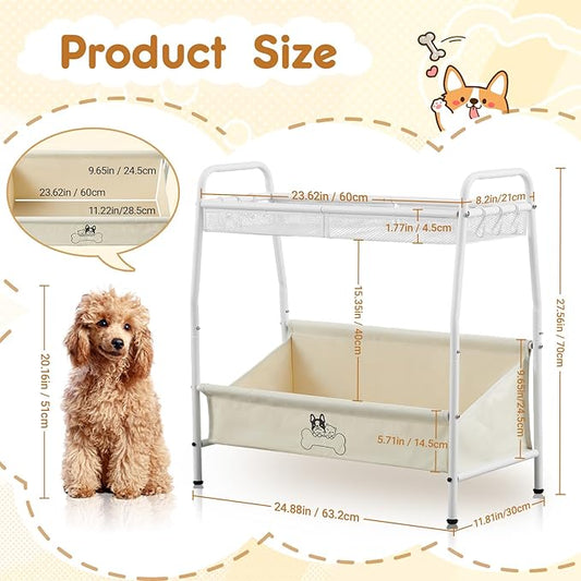 Zonon Large 2 Tier Dog Toy Organizer Basket Metal Pet Storage Bin with Collar Leash Holder Hook,Trapezoid Pet Toy Box for Food, Snacks & Accessories, Holder Chest for Dog & Cat Essential Supplies