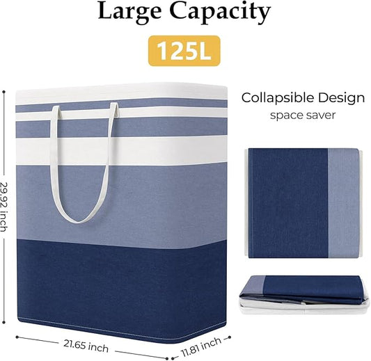 StorageRight Laundry Basket Hamper Large Collapsible Laundry Hamper with Easy Carry Handles,Freestanding Clothes Hampers for Laundry, Bedroom, Dorm, Clothes, Towels, 125L, Gradient Blue