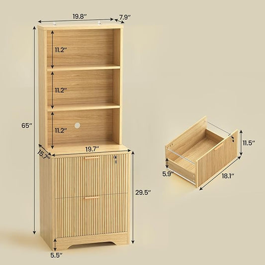 SEDETA 2 Drawer File Cabinet with Lock, Wood Filing Cabinet fits Letter, Legal, A4 Size, Hanging File Folders, Farmhouse File Cabinets for Home Office with Adjustable Storage Shelf, Natural Oak