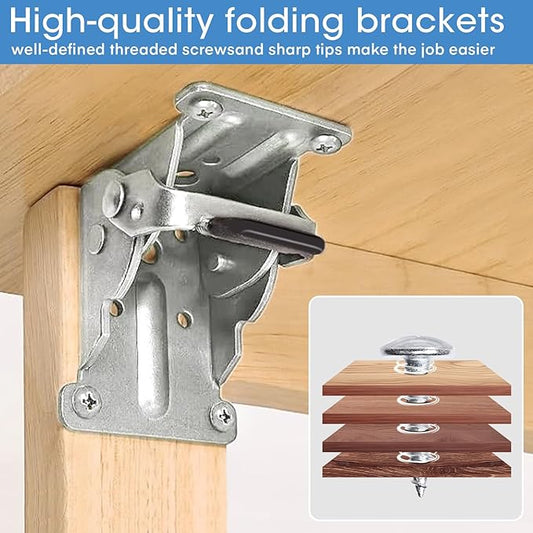 4 Pack Locking Hinge for Folding Leg Brackets,Heavy Duty Folding Brackets 90 Degree Self Locking Folding Hinge for Table Legs Furniture(Silver)
