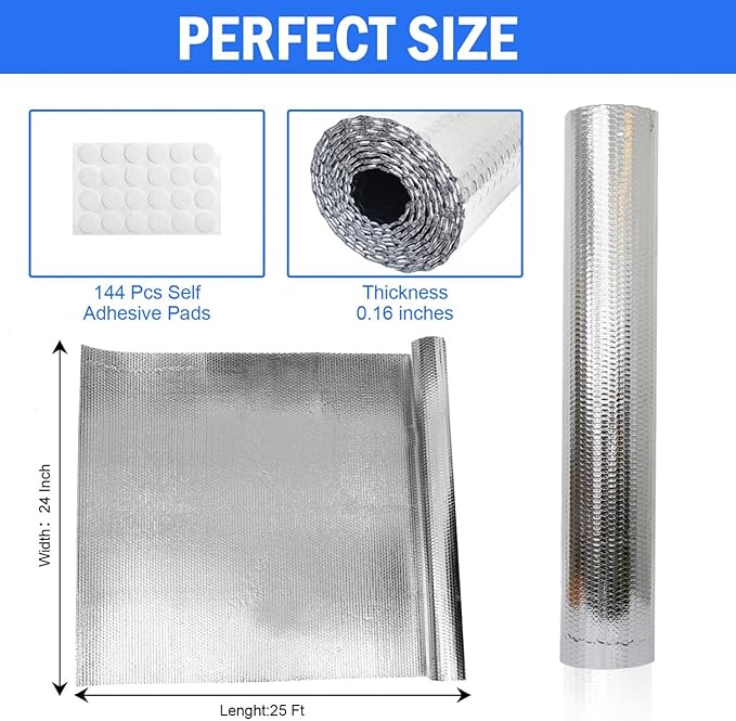 YoleShy Double Reflective Insulation 24 in X 25 FT RV Window Insulation for Summer Heat Reflective Window Film for Roof, Car, Garage Doors