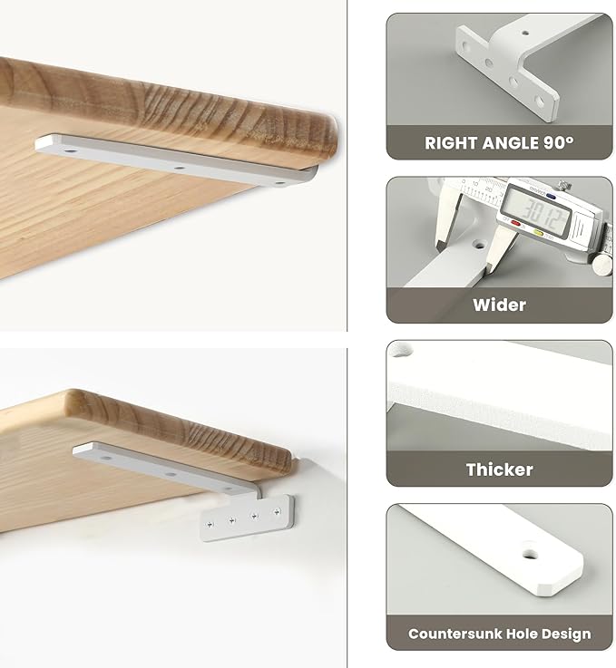Alise White Shelf Brackets 4 Inch,Heavy Duty Floating Shelf Bracket Mounting Brackets,Hidden L Brackets for Shelves,Metal Decorative Shelf Brackets Wall Shelf Supports Brackets DIY,Pack of 4