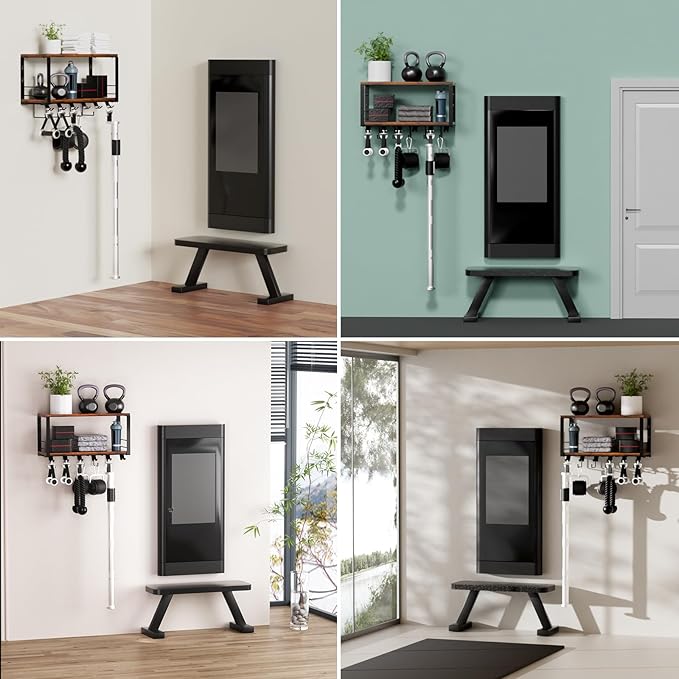 TJ.MOREE 2 Tier Floating Shelf Compatible with Tonal Accessories, T-Bracket Lock Adapters Hanger, Wall Mount Home Gym Storage Rack for Fitness Equipment