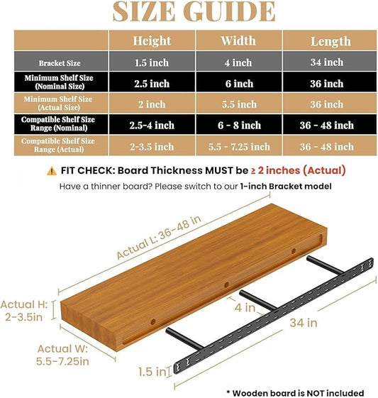 2pcs Floating Shelf Hardware Heavy Duty Hidden Shelf Brackets Support,Wall Mounting Invisible Floating Shelves Bracket with Jig (34" x 4" x 1.5" with Tools)