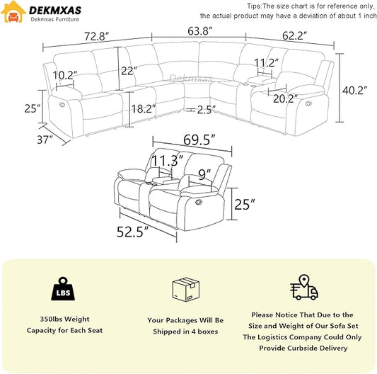 Reclining Sectional Sofa Set, Corduroy Recliner Sectional Loveseat with Drop-down Table, Brown Reclining Sectional Sofa Set and Loveseat with Cup Holder,Storage Console for Living Room, Office