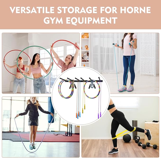 Wall Mounted Jump Rope Rack - 6 Peg Wall Mounted Gym Organizer Rack, Heavy-Duty Metal Purpose Hoop Rope Holder for Resistance Bands, Home/Gym Storage