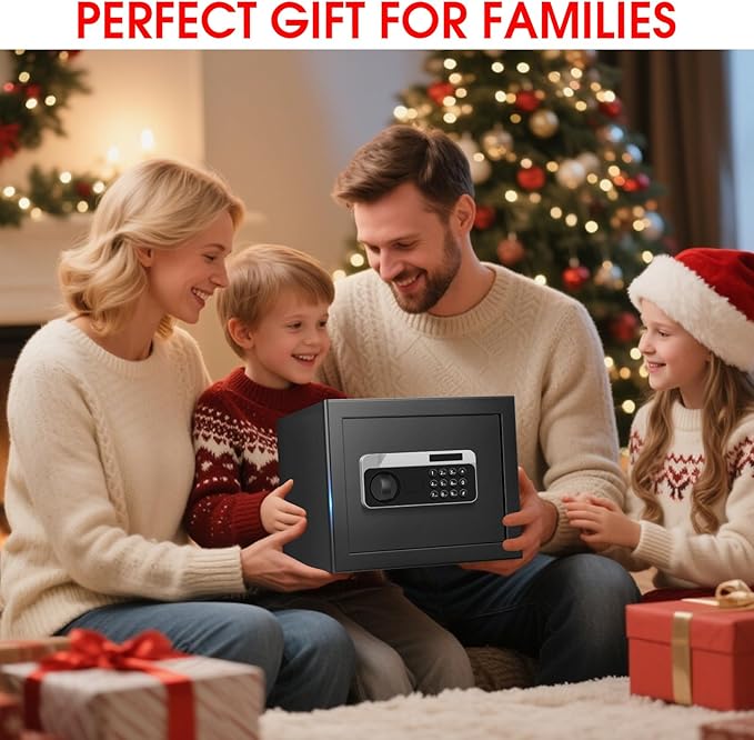 1.3 Cuft Small Safes for Home Use Fire and Water Proof, Anti-theft Fireproof Lock Box with Electronic Keypad, Alarm System and Removable Shelf, Fire Proof Safe for Home Documents, Valuables