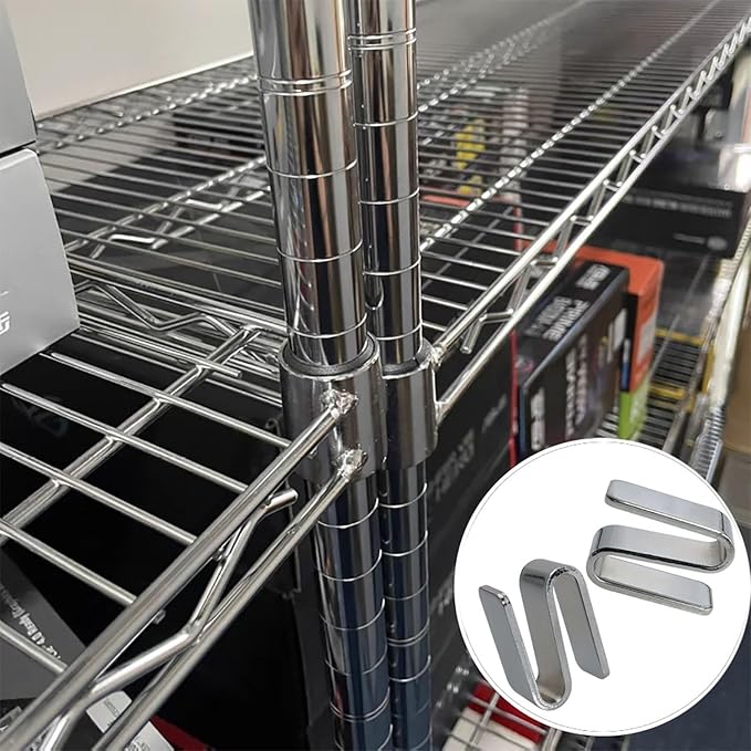 6PCS Wire Shelf S-Hooks W15xH34mm Chrome Plated for Shelf Racks Shelves Cookware Racks Tool Racks Warehouses Shopping Malls Garden Places