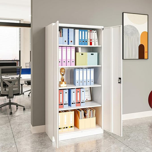 Metal Storage Cabinet with 2 Doors and 4 Adjustable Shelves, 71" Steel Garage Storage Cabinet, Locking Tool Cabinets for Office, Home,School,Kitchen,Garage Tool Utility Cabinet