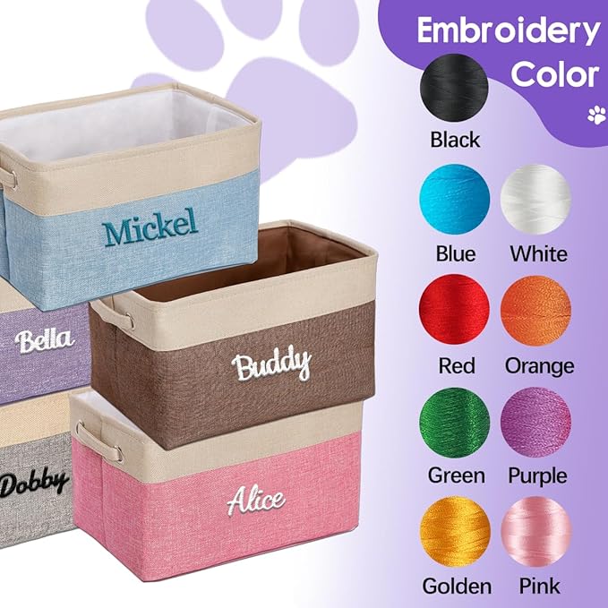 Ulico Personalized Dog Toy Storage Basket, Collapsible Pet Storage Organizer Box with Handles, Custom Dog Toy Bin with Pet's Name Cat Toy Storage Gift for Dog Lovers(Purple)