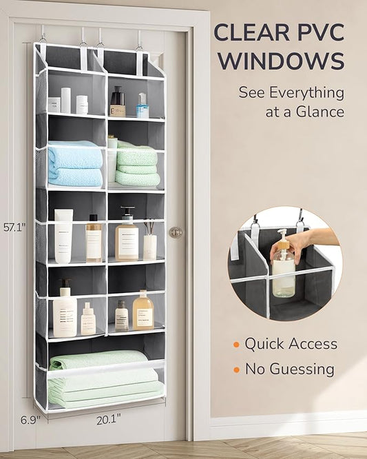 ULG Over the Door Organizer, 5-Tier Extra Large Hanging Storage with 10 Mesh Pockets, 100 lbs Capacity, Heavy Duty Door Organizer for Closet, Bedroom,Grey