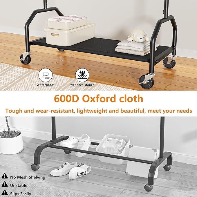 Clothes Rack Double Hanging Clothes Rack Clothing Rack Garment Rack 130LBS Capacity 34.5" W X15.8 D X 79" H Rolling Clothes Racks for Hanging Cothes with Bottom Shelf