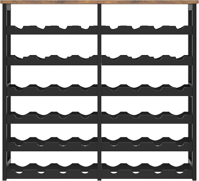 6 Tier Bamboo Wine Rack Freestanding Floor, 48 Bottles Wine Storage Shelves with Table Top, Stackable Wine Display Rack for Kitchen, Bar, Dining Room (Rustic Brown and Black, 48 Bottles)