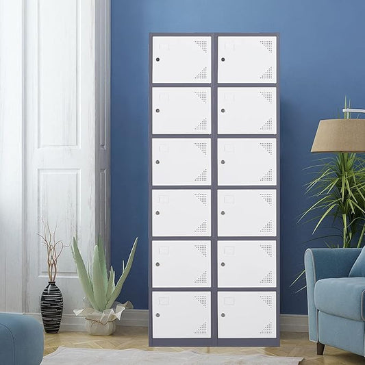 Metal Locker with 6 Doors, 71" Lockers for Employees Steel Storage Locker, Lockable Locker Cabinet for School, Gym, Home Office and Garage(Grey White)