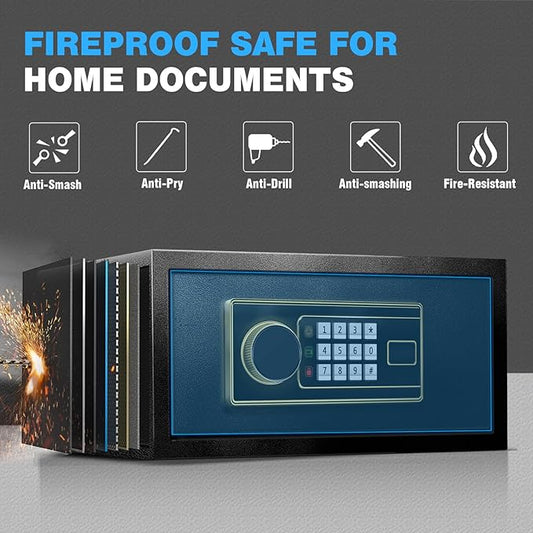 1.2 Cu Ft Fireproof Safe Box for Home - Steel Lock Box for Office & Home Security, Digital Electronic Keypad, Alarm System, Silent Mode, Safety Box for Documents Money Jewelry Laptop