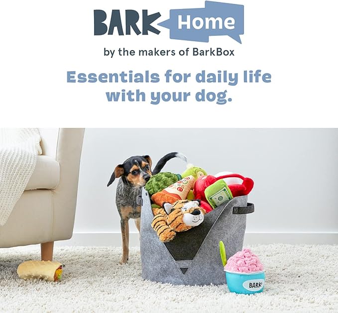 Barkbox – Felt Storage Bin for Dog Toys – Long Lasting Pet Supplies Container – Dog Home Decor Organizer for Tennis Balls, Squeaker Toys, Leashes, Collars and More – Standard Size 12” x 13”