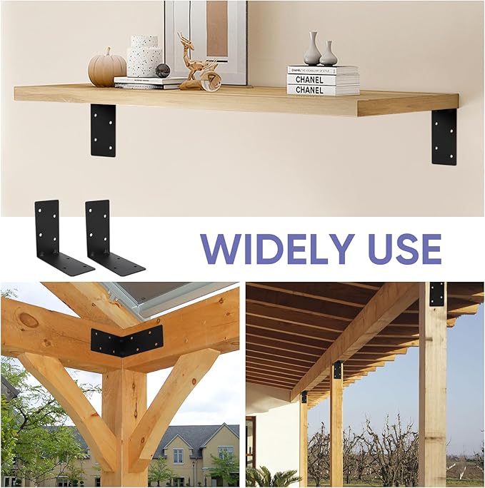 Heavy Duty Steel Corner Brackets 4pcs,6"x6"x3" L Right Reinforced Angle Bracket, Strengthen Metal Joint Support,DIY L Shelf Brackets for Wood Projects