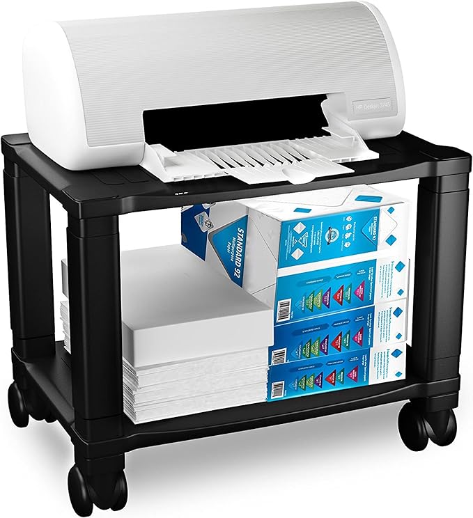 Home-Complete Printer Stand-2-Tier Under Desk Table for Fax, Scanner, Printer, Office Supplies-Compact and Mobile with Wheels for Portable Storage