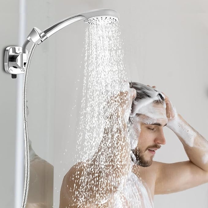 Handheld Shower Head Holder Suction, 360° Adjustable Shower Head Holder Wall Mounted, Rustproof Showerhead Hose Holders Hanger Bracket for Bathroom, No Drill Tool-Free Installation in Seconds