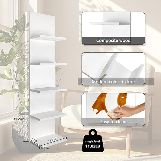 5 Tier Wall Shelf Unit, White Shelves,Lack Shelf, Wall Shelves for Bedroom,Office,Bathroom, Vanity Shelves with LED Light