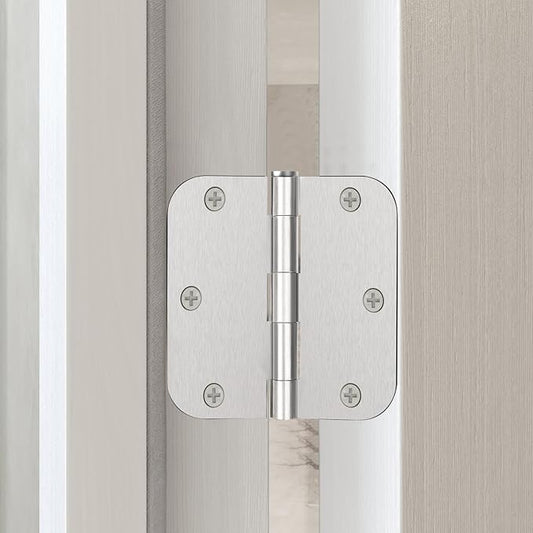 Door Hinges Brushed Nickel - 18 Pack Nickel Door Hinges 3.5 Inch Rounded Interior Satin Nickel Door Hinge with 5/8" Radius - Flat Iron Residential Standard 3 1/2 Inches Silver Door Hardware