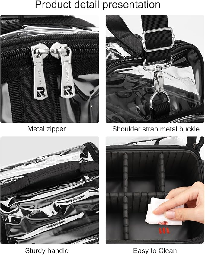 TANTO Makeup Brush Case, Clear Extra Large Cosmetic Organizer Holder Professional Makeup Artist Train Case with Adjustable Dividers&Strap Portable Makeup Brush Holder (02A-Black(XX Large))
