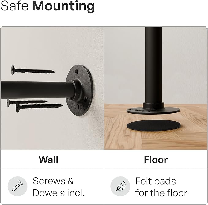 pamo Industrial Shelf Brackets Wall Mounted – Heavy Duty Floating Shelf Support, Black Steel Pipe Shelving, Adjustable DIY Shelf System, Modern Industrial Design (Boards Not Included)