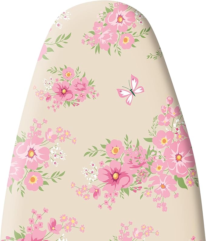 Extra Thick Ironing Board Cover and Pad, 15x54 Ironing Board Cover, Resist Scorching and Staining,Elastic Edges,Floral Spring Pink