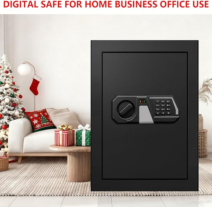 3.4 Cub Large Safes for Home Use, Digital Home Safe Box Fireproof Waterproof with Programmable Keypad, Spare Keys and Removable Shelf, Anti-Theft Fire Proof Document Box Money Safe for Valuables