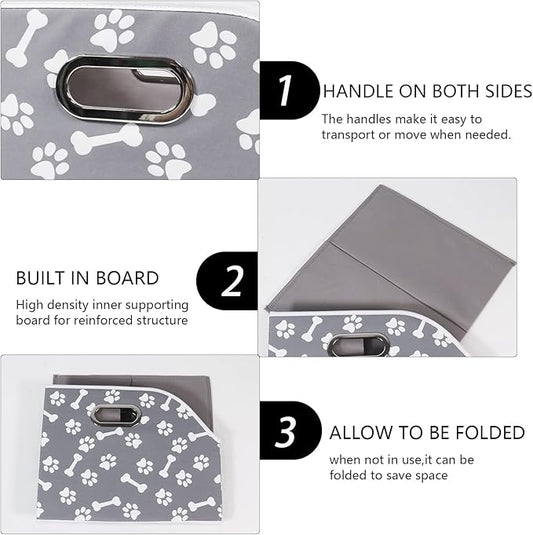 Foldable Dog Toy Basket-Dog Toys Bin-Dog Toy box-Storage Basket with Handle,Organizer Bin for Pet Toys, Blanket, Shelves, Closet-Bone Claw