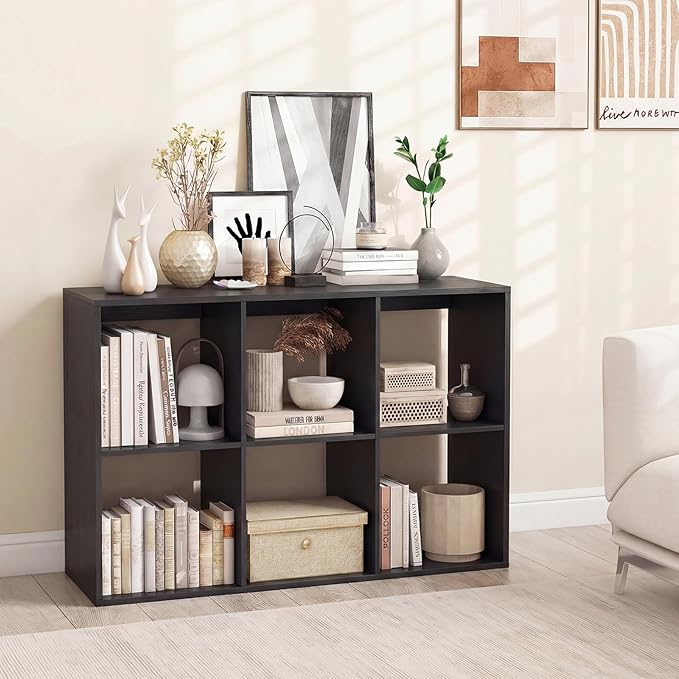 Giantex 6-Cube Bookcase, Cubby Bookshelf w/Back Guardrail & Anti-Tipping Kits, 9-Tier Freestanding Storage Organizer with Shelves, Open Back Display Rack for Living Room, Bedroom, Study
