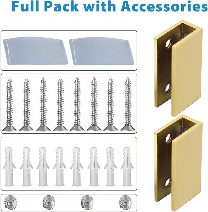 Alise Glass Shelf Brackets 2Pcs, Adjustable Shower Glass Clamps, Heavy Duty Clamp Holder, SUS304 Stainless Steel Brackets for 8-12mm Shower Shelf Bracket and Wall-to-Panel Connection, Gold Finish