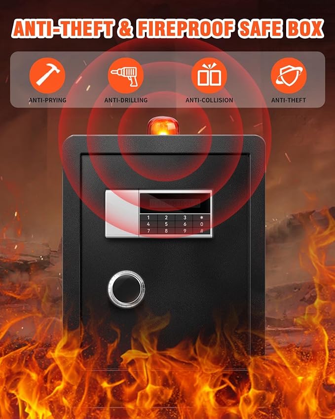 6.0 CuFt Heavy Duty Home Safe Box with Secure Digital Keypad, Key Lock, LCD Screen, Removable Shelf, and Sensor Light for Secure Storage of Documents, Valuables, and Business Use