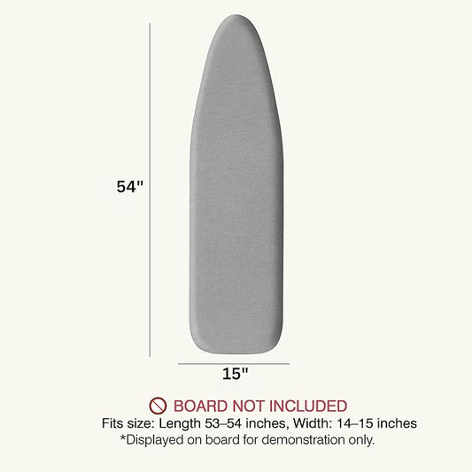 Ironing Board Cover and Pad 15"x54" Extra Thick Natural Cotton, Scorch and Stain Resistant Padding, Standard Size Iron Board Cover with Fasteners Heavy Duty Elastic Edge, Heatproof Gray