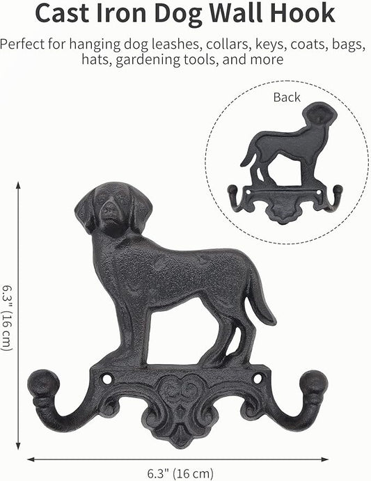 Cast Iron Dog Wall Hooks for Hanging, Heavy Duty Dog Leash Holder for Wall Mount Coat Hooks Decorative Key Hanger Vintage Farmhouse Entryway Cute Animal Decor Rustic Black 1 Pack