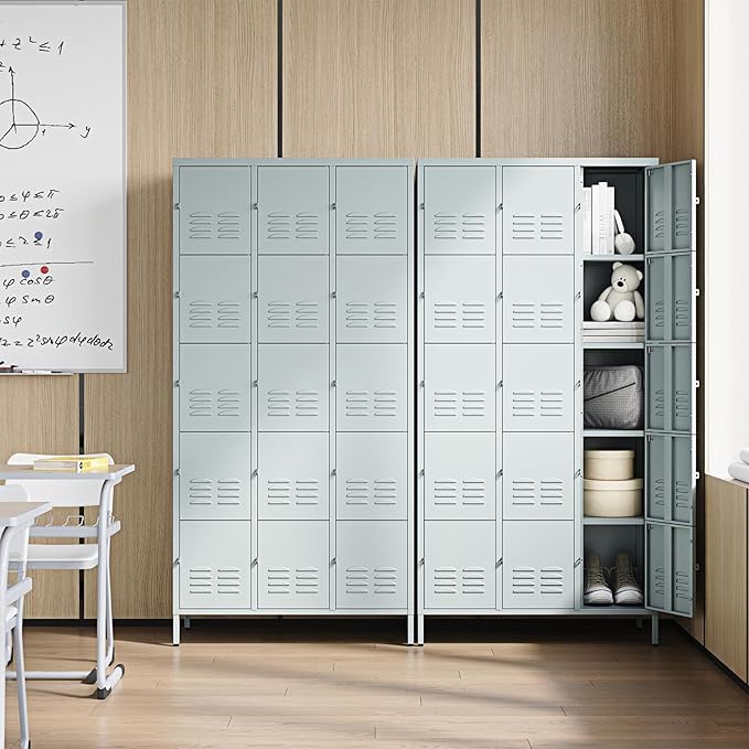 Letaya Metal Lockers for Employees-15 Door Storage Locker with Shelves and Lockable Steel Cabinet for School,Gym,Office,Staff(Grey, 15 Door)
