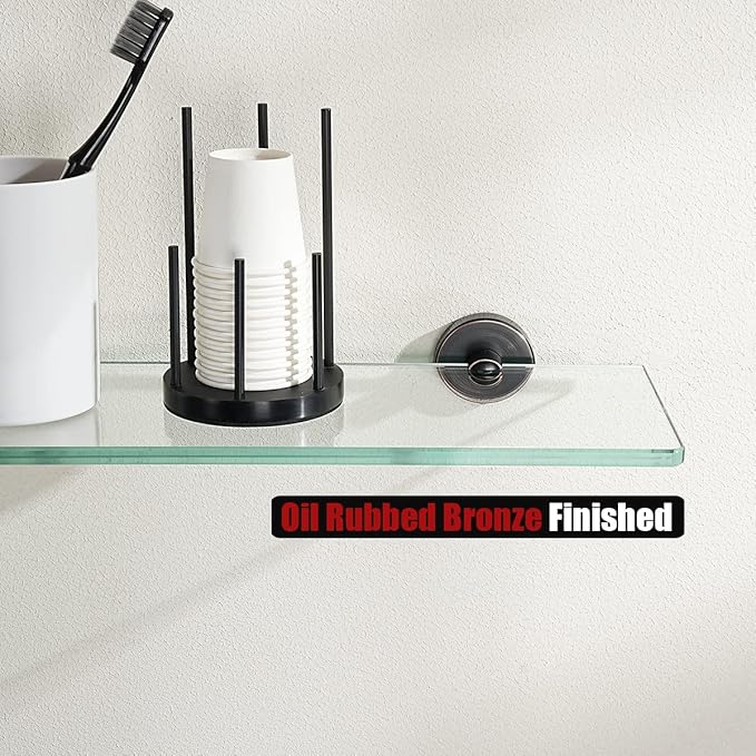 JQK Bathroom Glass Shelf Oil Rubbed Bronze, Tempered Glass Shower Storage 24 by 5 inches, 304 Stainless Steel ORB Wall Mount, TGS101L24-ORB