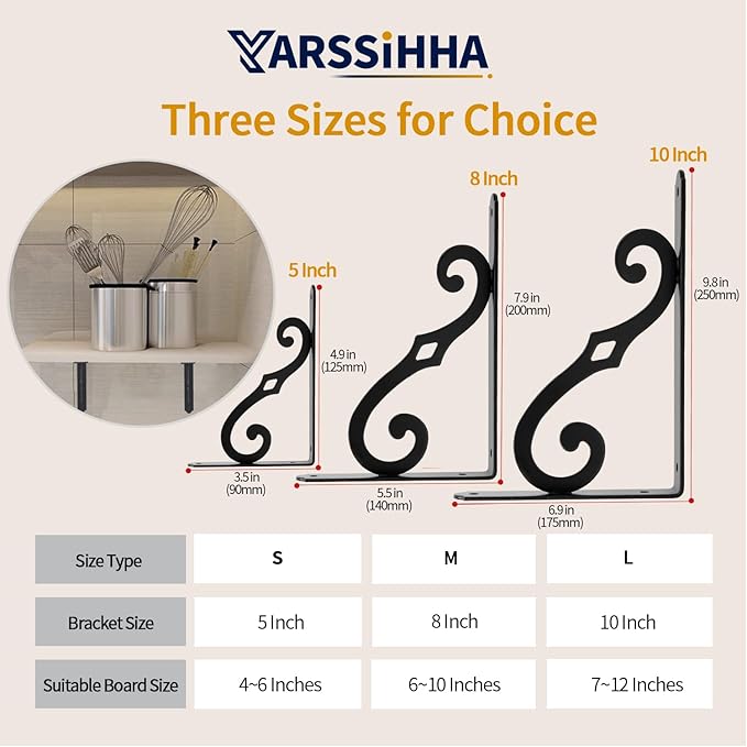 Yarssihha 10 Inch Decorative Shelf Brackets, 4 Pack Wall Mounted Metal Shelving Brackets, Heavy Duty Shelf Supports, Rustic L Shape Brackets for Floating Shelves DIY Home Kitchen, with Screws