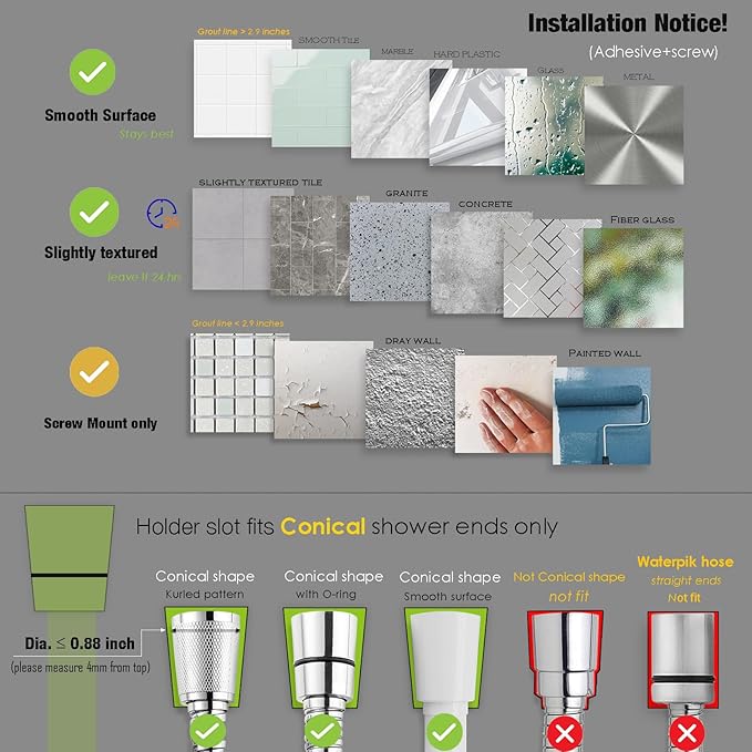 Handheld Shower Head Holder - 5 Angles Adjustable - Concealed Adhesive Mount - Screw Alternative - Bathroom Wall Mounted Shower Wand Holder ( Chrome Finish)
