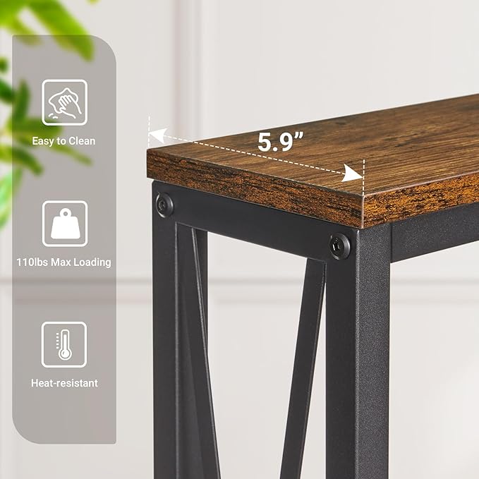 ELYKEN 5.9" Narrow Console Sofa Table with Power Outlets, 5.9" Dx70.9 Wx31.5 H Long Skinny Behind Couch Table with Charge Station and 6.5'Extension Cord, Rustic Brown